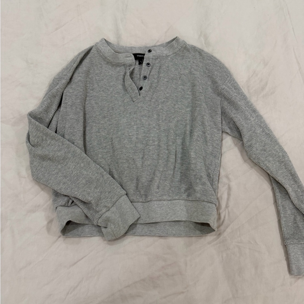 Theory Light Gray Long Sleeve Henley Top